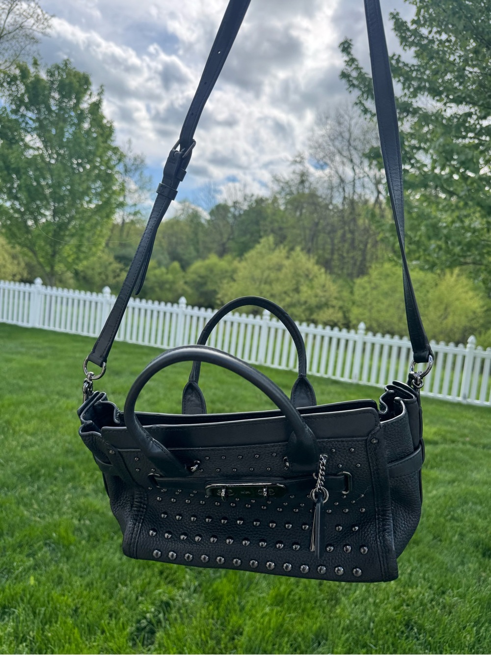 Coach Black Studded Leather Satchel - Picture 3 of 4